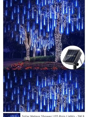 Solar LED Rain Lights Blue Solar Meteor Shower Lights New In Box 8 Tubes